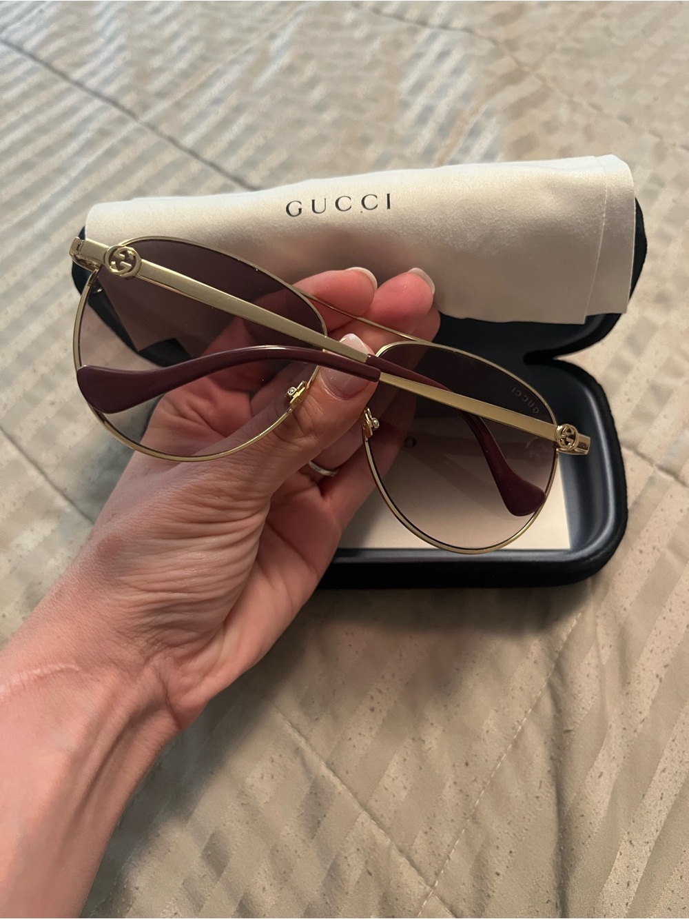 Authentic Gucci Gold Frame Sunglasses with Brown Gradient Lenses